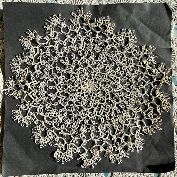 Antique Lace Medallion11.5" Tatted Lace Doily - Picture 2 of 5